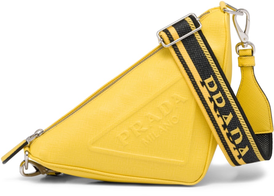 Prada Saffiano Triangle Bag Sunny Yellow in Leather with Silver