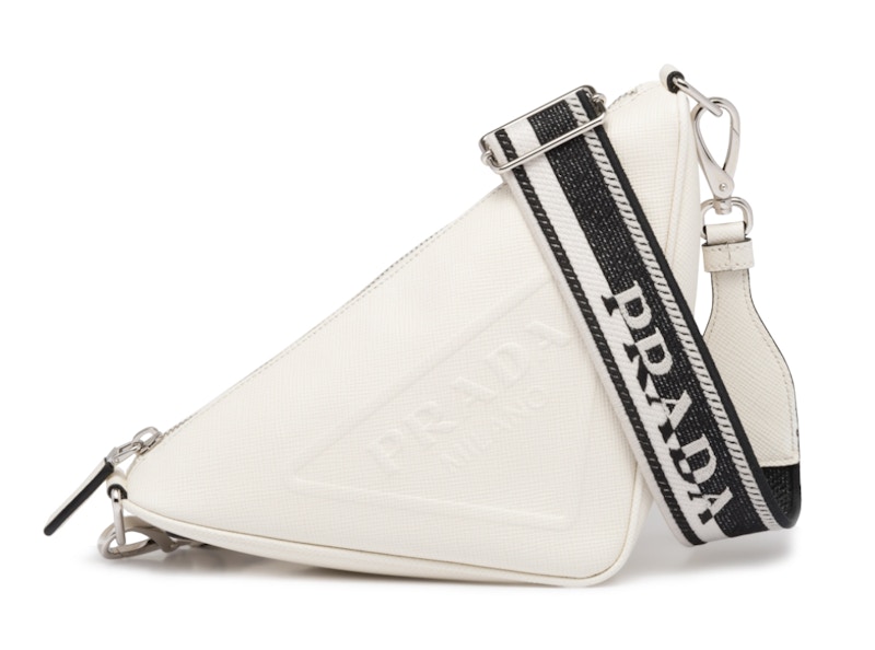 Prada Saffiano Triangle Bag White in Leather with Silver tone US