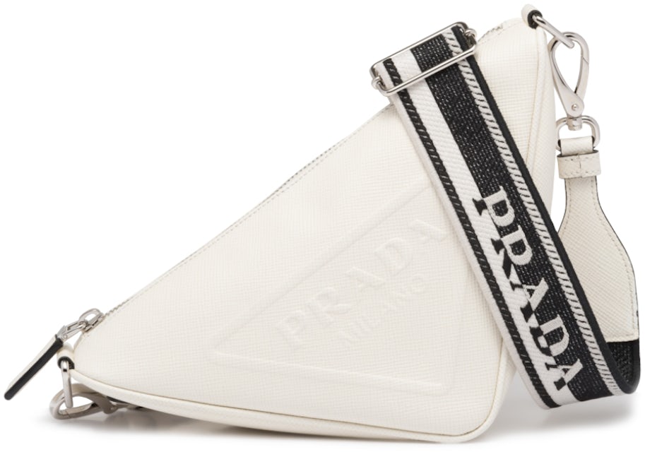 PRADA SAFFIANO LEATHER SLING BAG WITH FLAP AND TRIANGLE
