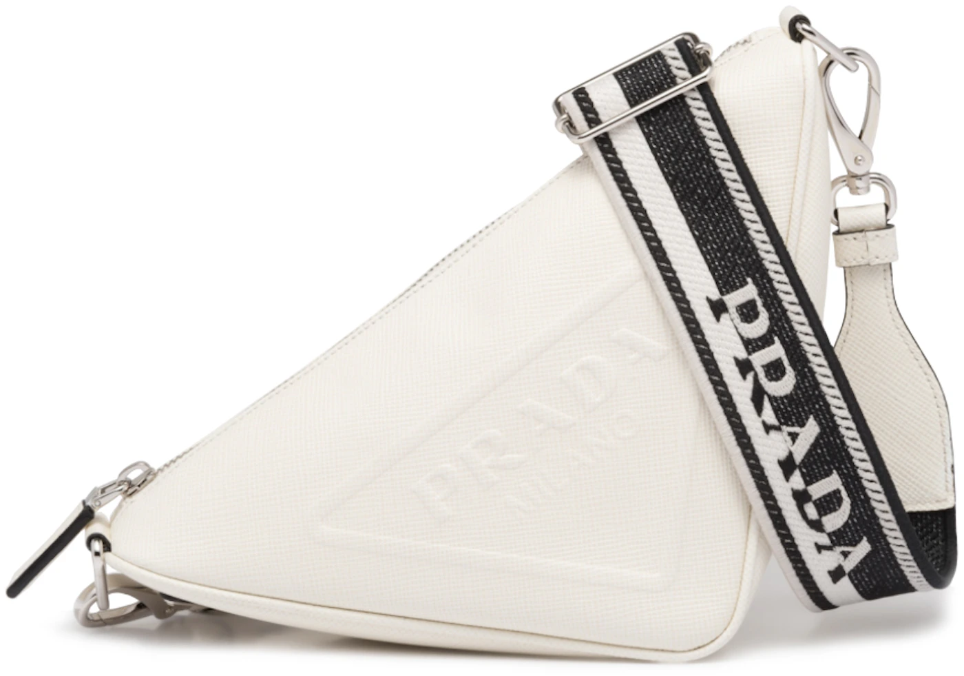 PRADA Saffiano Black Leather Racing White Logo Mini Crossbody Sling Flap Bag