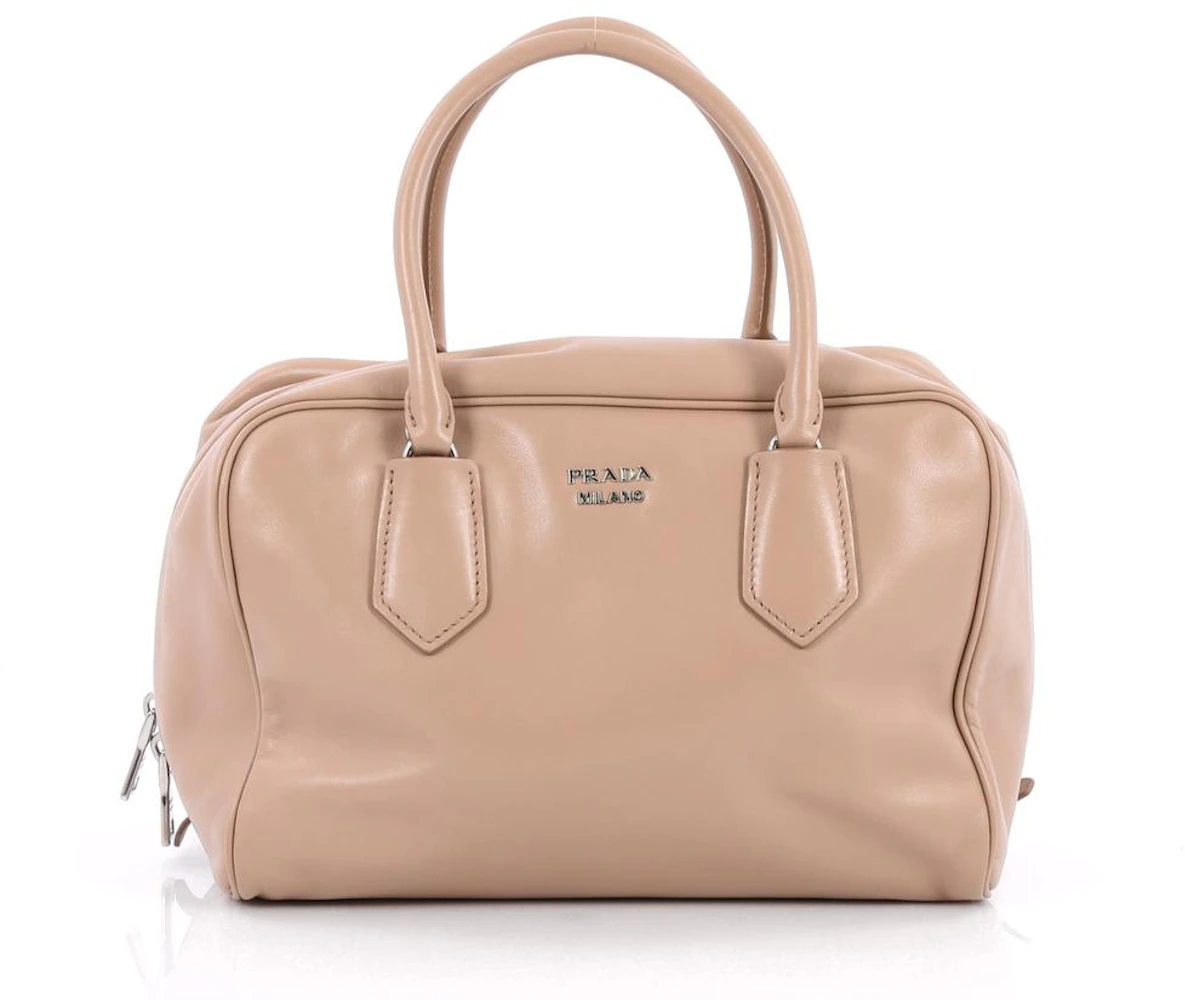 Prada Inside Bauletto Satchel Nude in Soft Calfskin Leather with  Silver-Tone - US