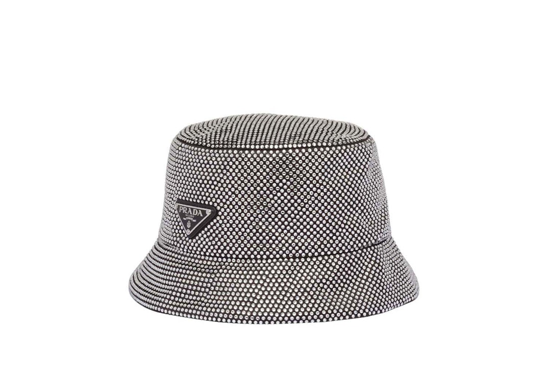 Pre-owned Prada Satin Bucket Hat With Crystals Crystal