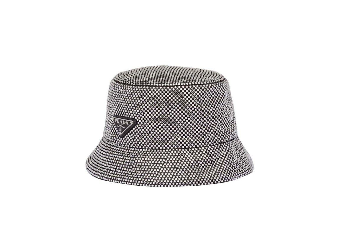 Pre-owned Prada Satin Bucket Hat With Crystals Crystal