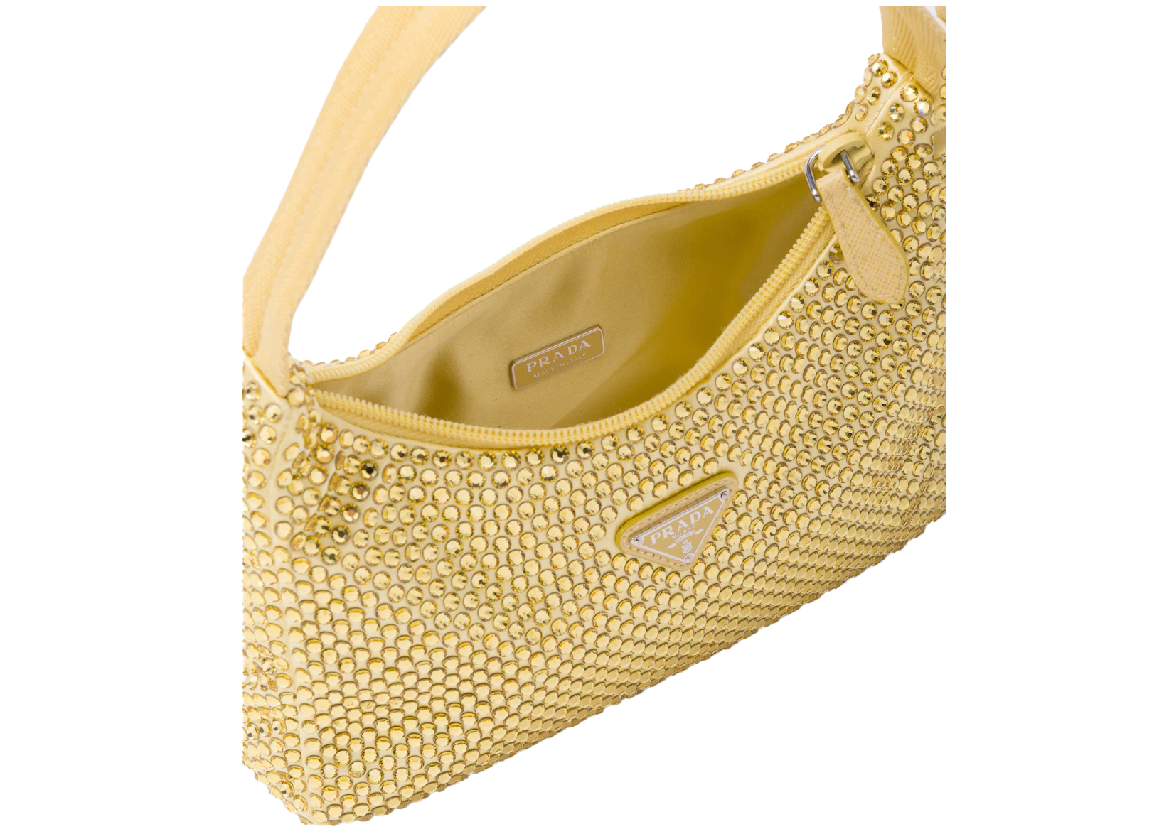 Prada Cleo Satin Bag With Appliques Pineapple Yellow