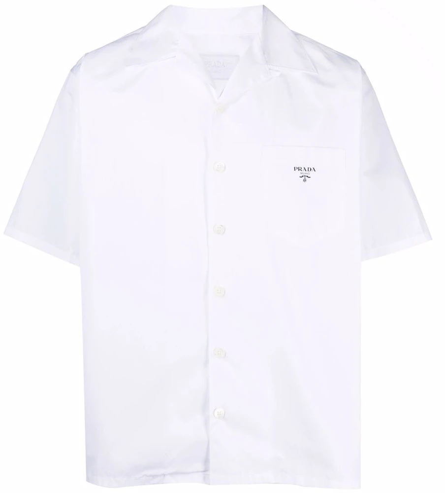 Prada Men's Short-sleeved Cotton Shirt - White - Size Large