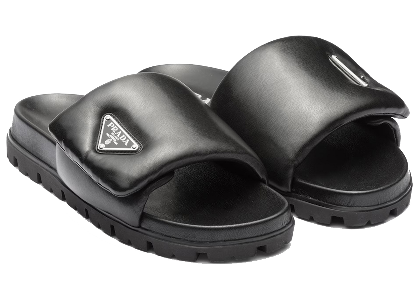 Prada Soft Padded 20mm Slide Sandal Black Nappa Leather