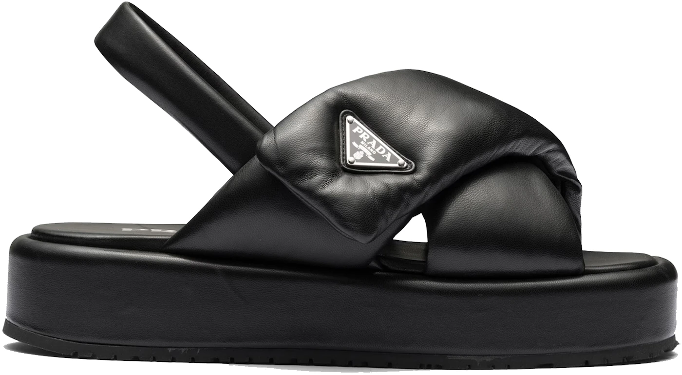 Prada Soft Padded 35mm Wedge Sandals Black Nappa Leather -  1XZ758_2DL8_F0002_F_035 - US