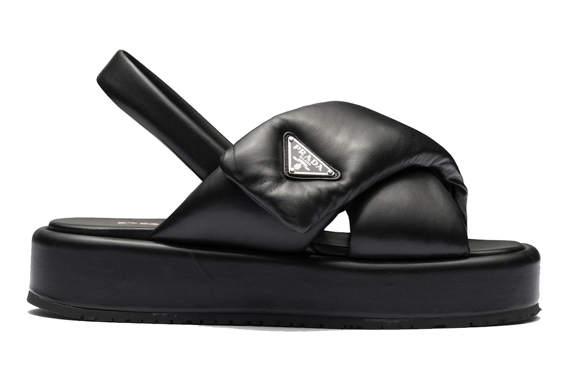 Pre-owned Prada Soft Padded 35mm Wedge Sandals Black Nappa Leather