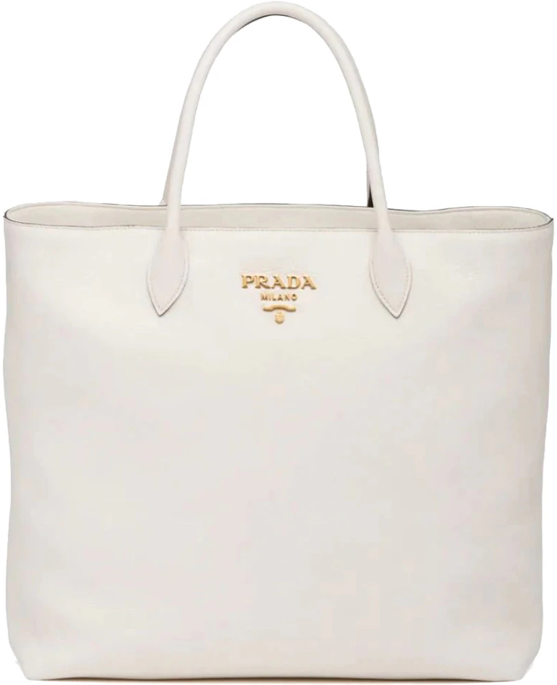 Prada Square Shopping Bag Large White/Beige in Calfskin Leather with  Gold-tone - US