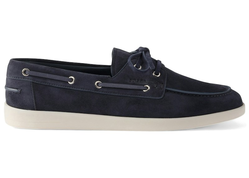 Prada Suede Boat Shoes Navy