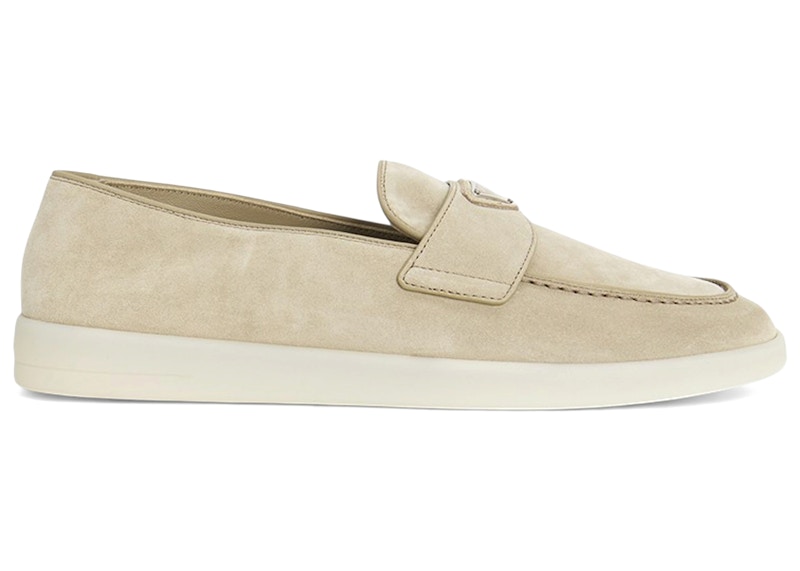 Men's Prada Suede Logo Loafer Sneakers in Beige