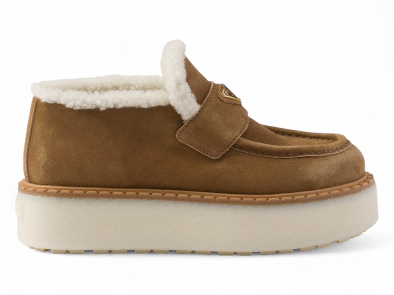 Pre-owned Prada Suede Platform Loafers (women's) Sneakers In Cinnamon In Brown