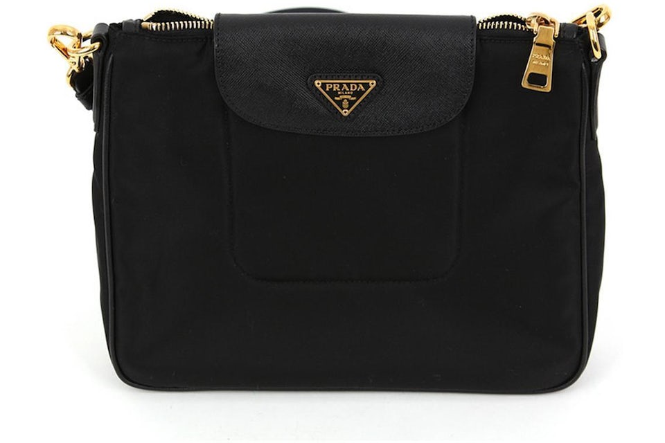 Prada Tessuto Crossbody Bag Leather Black in Nero Nylon with Gold