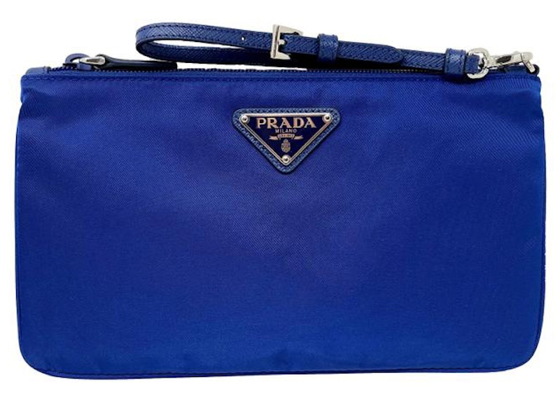 Prada Tessuto Wristlet Pouch Blue in Nylon with Silver tone US