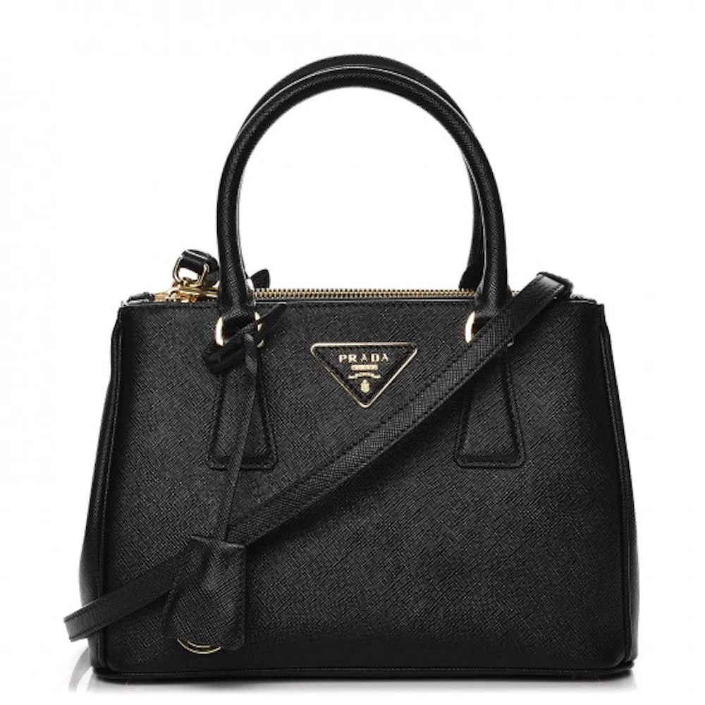 Prada Galleria Double Zip Tote Saffiano Mini Nero Black in Leather with ...
