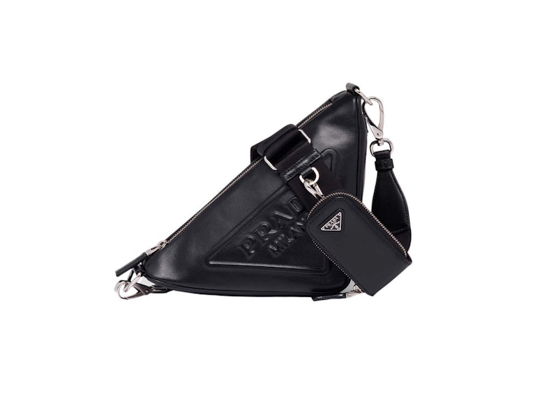 Prada Triangle Leather Shoulder Bag Black in Leather with Silver