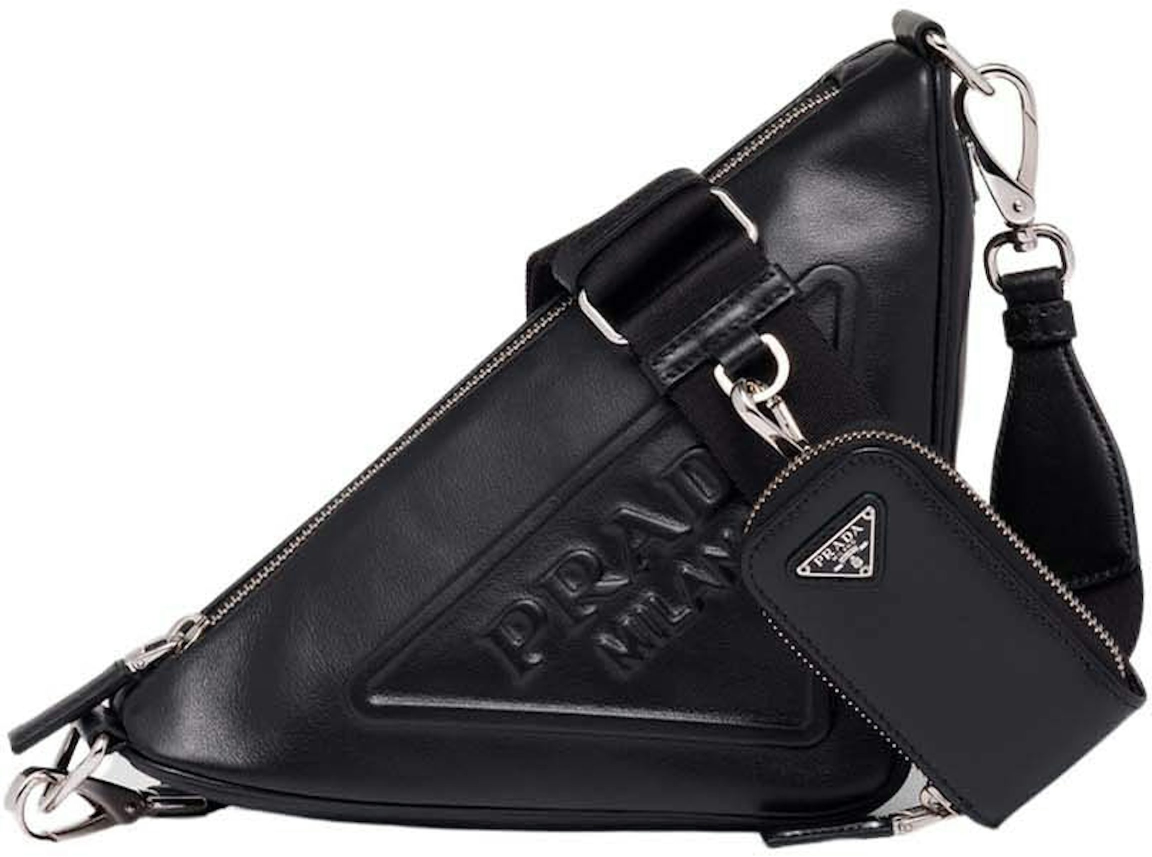 Prada Triangle Leather Shoulder Bag Black in Leather with Silver-tone - GB