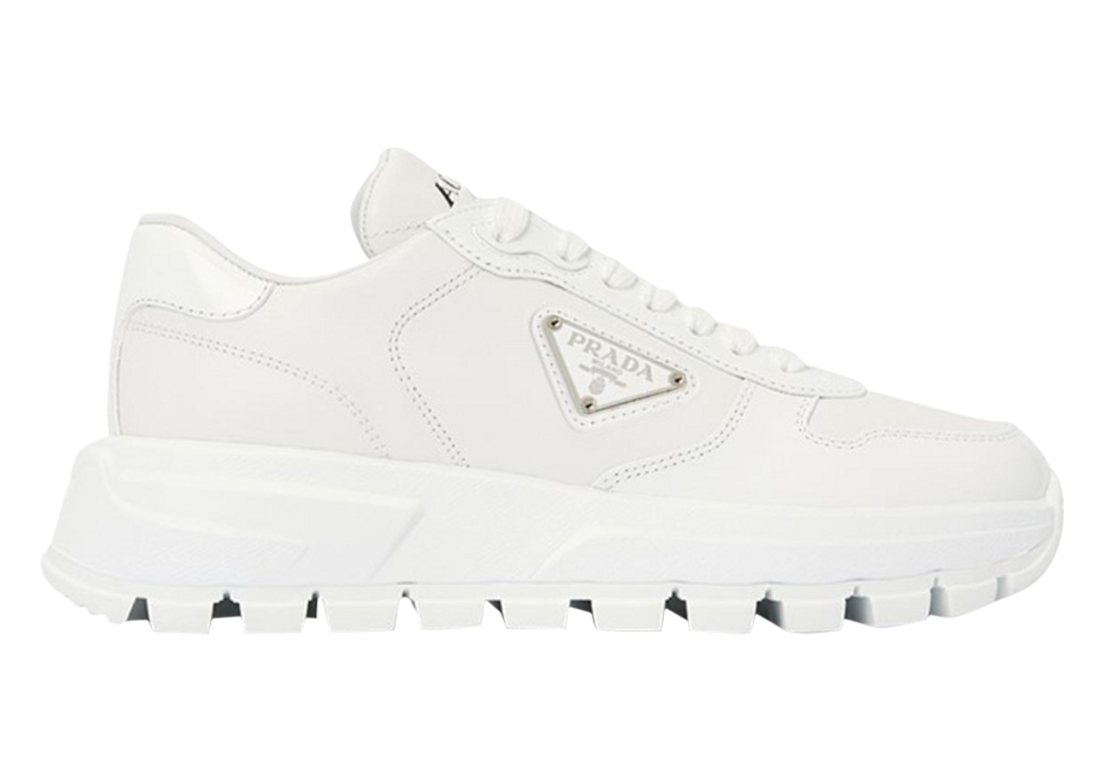Prada Triangle Logo Leather Sneakers Triple White Men's 
