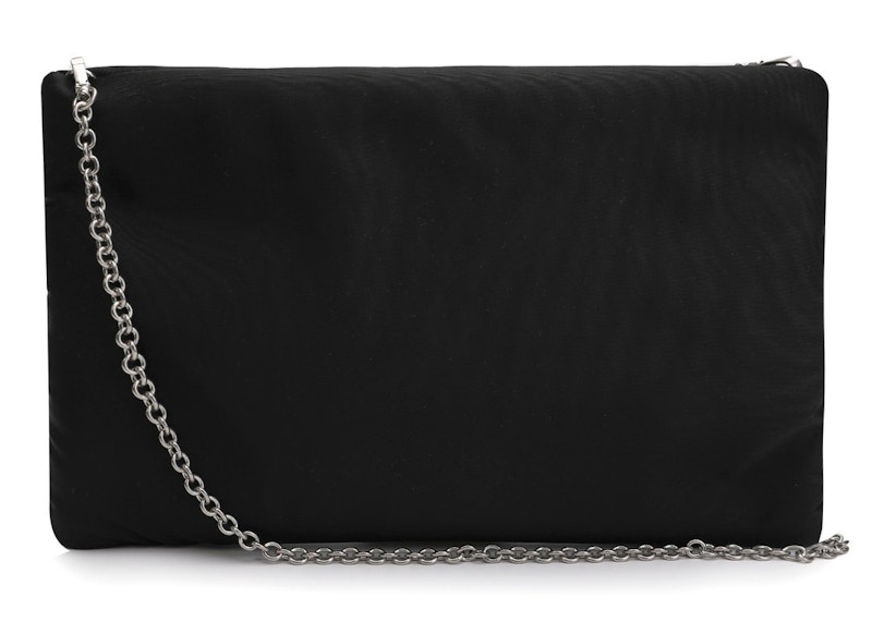 Prada Triangle Logo On Chain Clutch Bag Black in Nylon with Silver