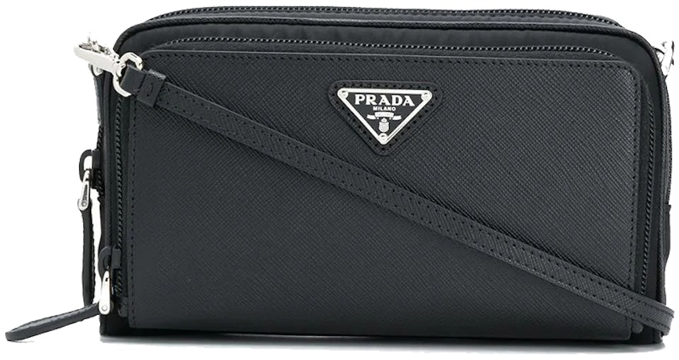 PRADA: Mini boxy bag in technical nylon with triangular logo - Black