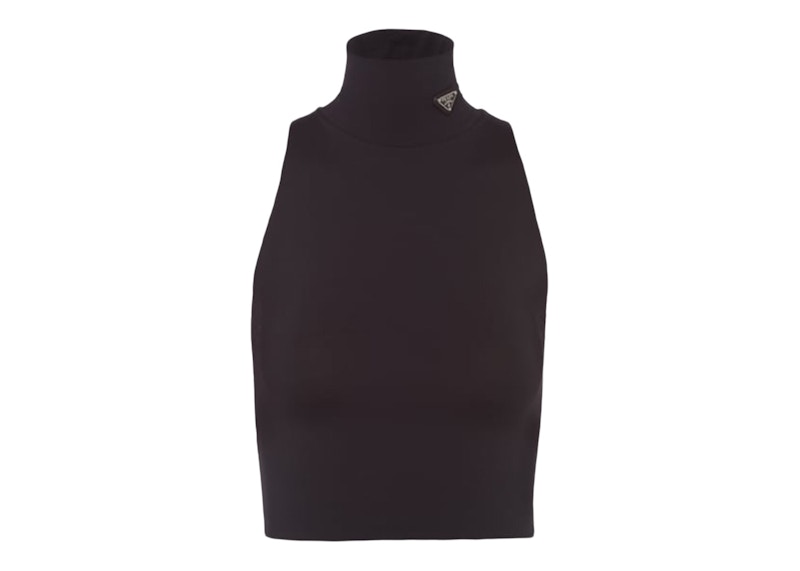 Prada Turtleneck Halter Stretch Jersey Top Black