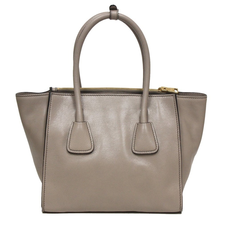 Prada Twin Pocket Tote Large Gray in Glace Calfskin with Gold tone