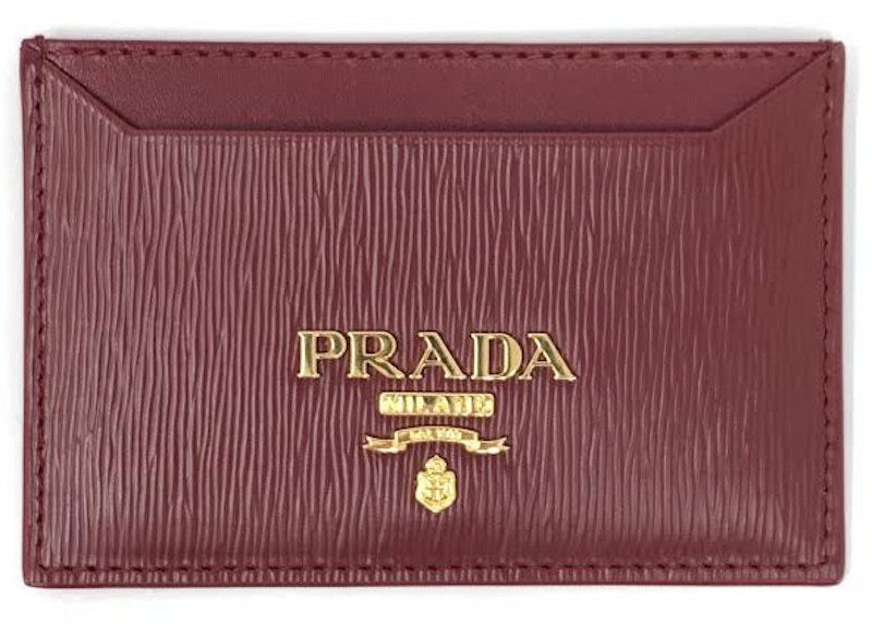 Prada Vitello Move Card Holder Red in Vitello Leather with Gold