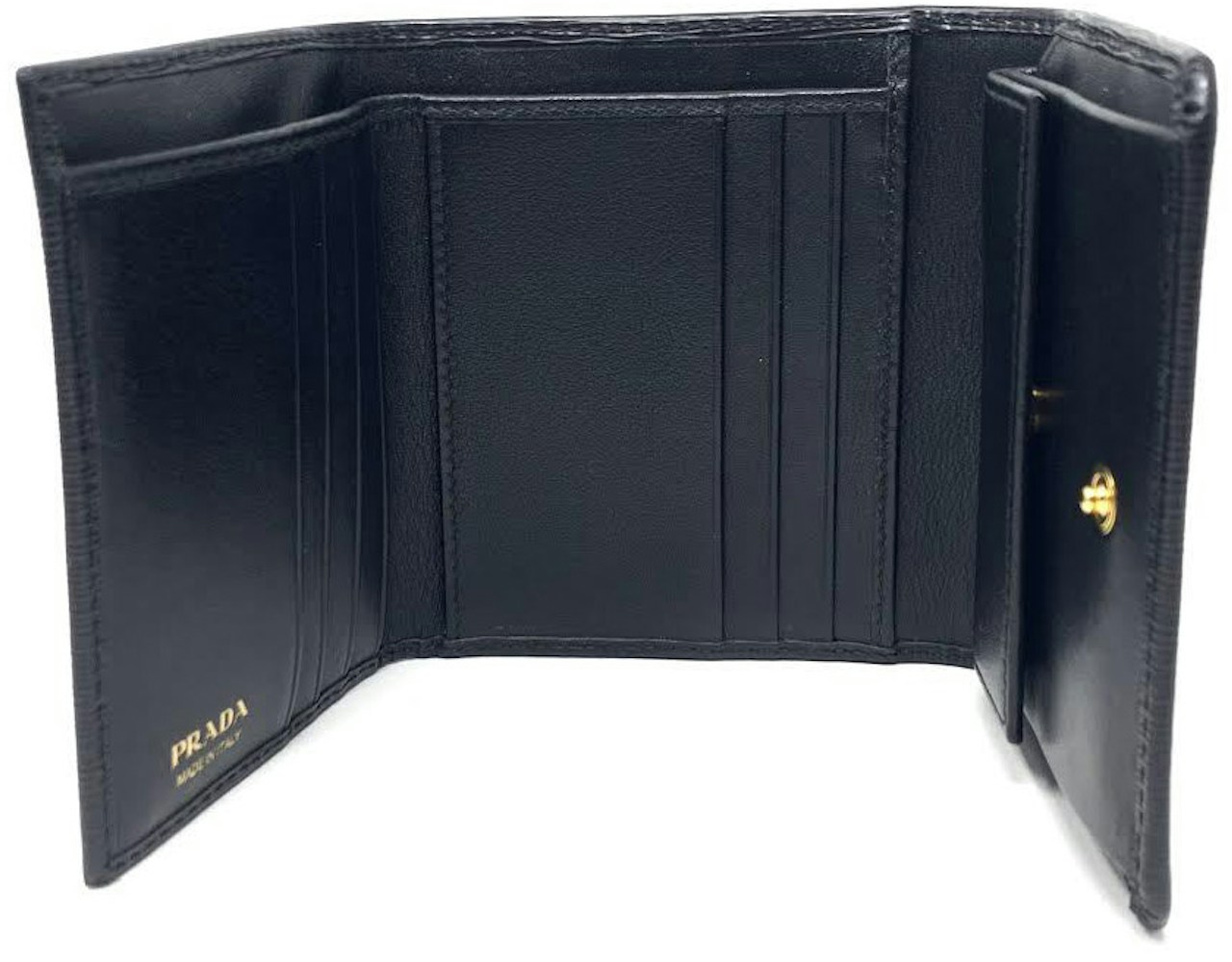 Prada Vitello Move Compact Wallet Black in Vitello Leather with Gold-tone