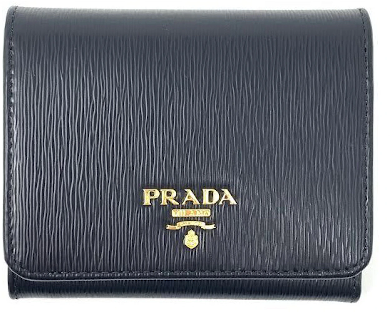 Prada Vitello Move Compact Wallet Black in Vitello Leather with Gold ...