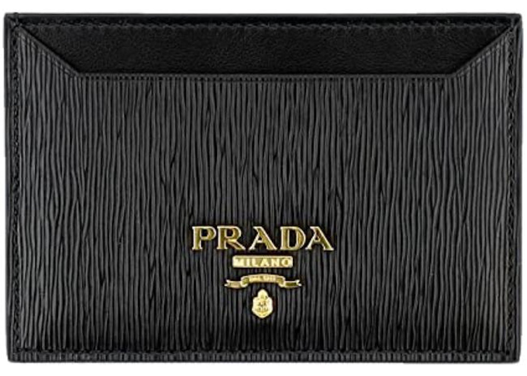 Pre-owned Prada Vitello Move Signature Logo Card Holder Black