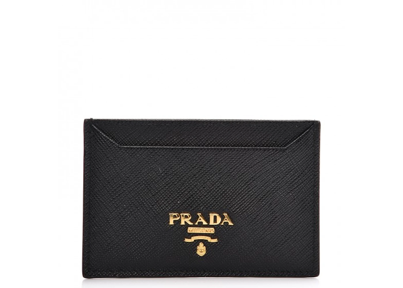 Prada Metal Card Case Wallet Saffiano Nero Black in Leather with Gold-Tone  - US