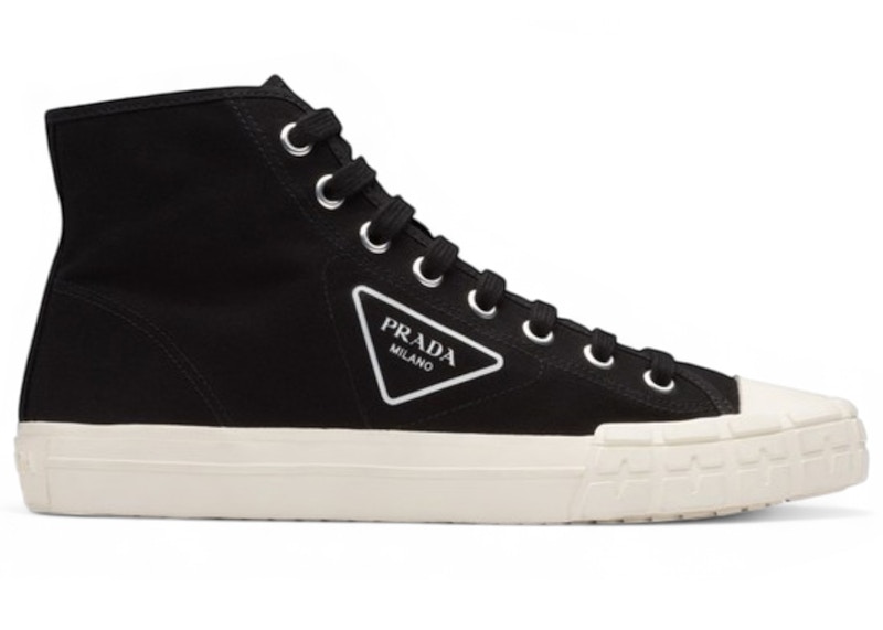 Pre-owned Prada Men's  Wheel Vulc High Sneakers In Black/ivory In Multi