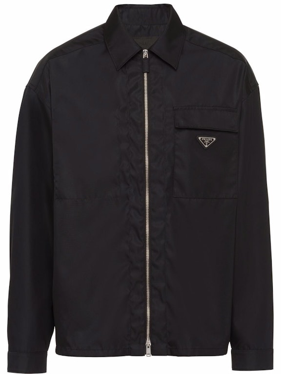 Pre-owned Prada Zip Up Long Sleeved Nylon Shirt Black