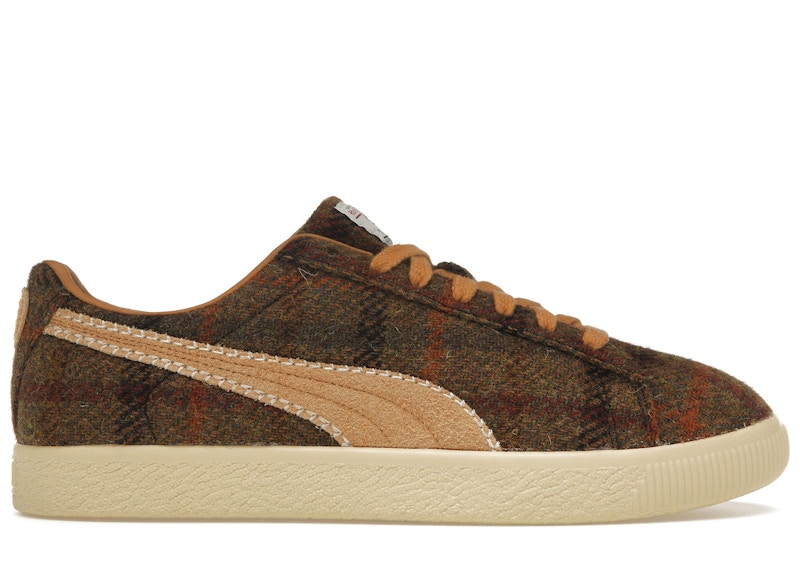 Pre-owned Puma Men's Clyde Harris Tweed Sneakers In Chamomile/caramel Latte