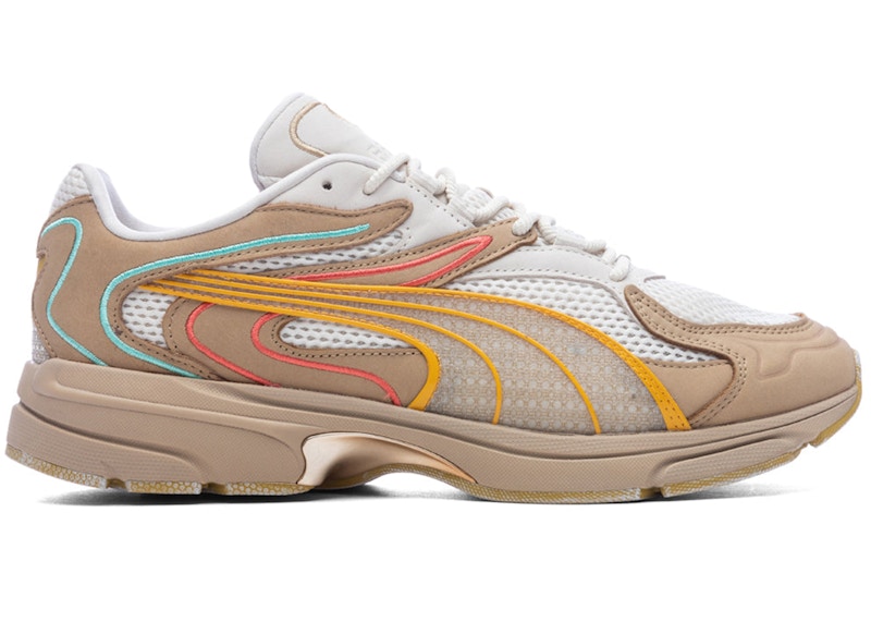 Pre-owned Puma Men's Extos Vintage Feature Vegas Sneakers In Khaki/white/gold In Multi