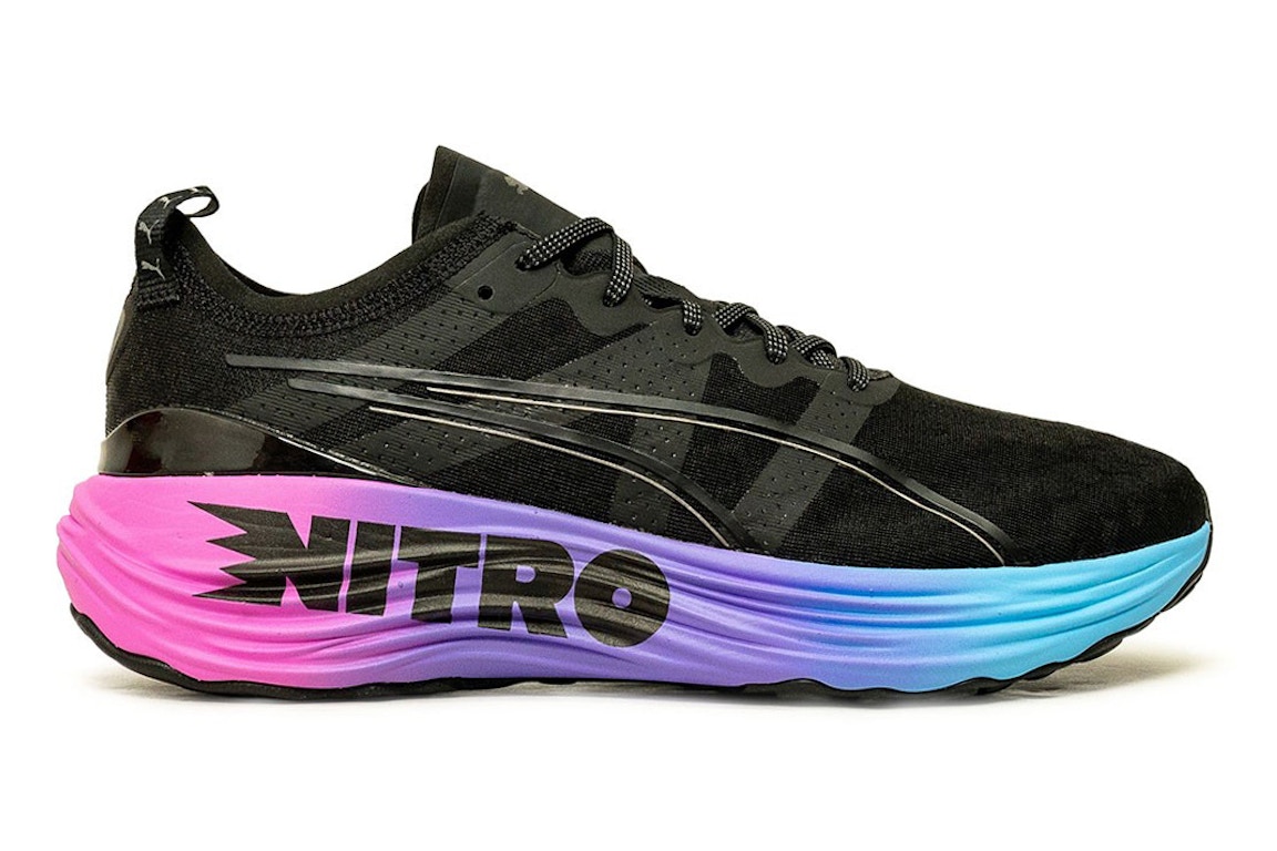 Click to view more detailed imagery on our partner's website Pre-owned Puma Foreverrun Nitro Sunset Black In Black/luminous Blue/electric Orchid