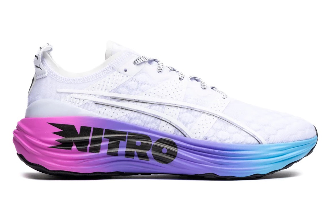 Pre-owned Puma Foreverrun Nitro Sunset White In White/luminous Blue/electric Orchid