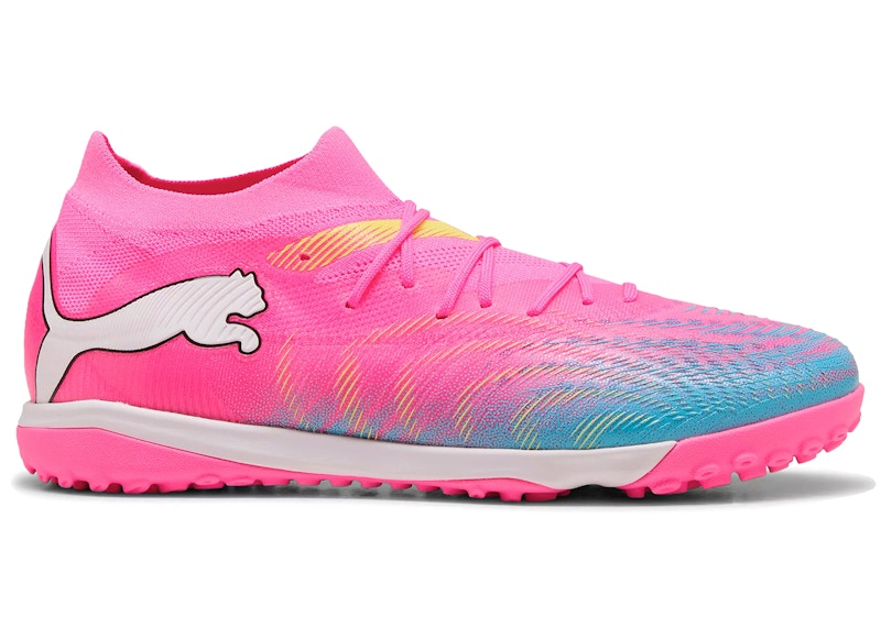 Men's Puma Future 9 Match TF Showtime Sneakers in Poison Pink/Sun Stream/Bright Aqua