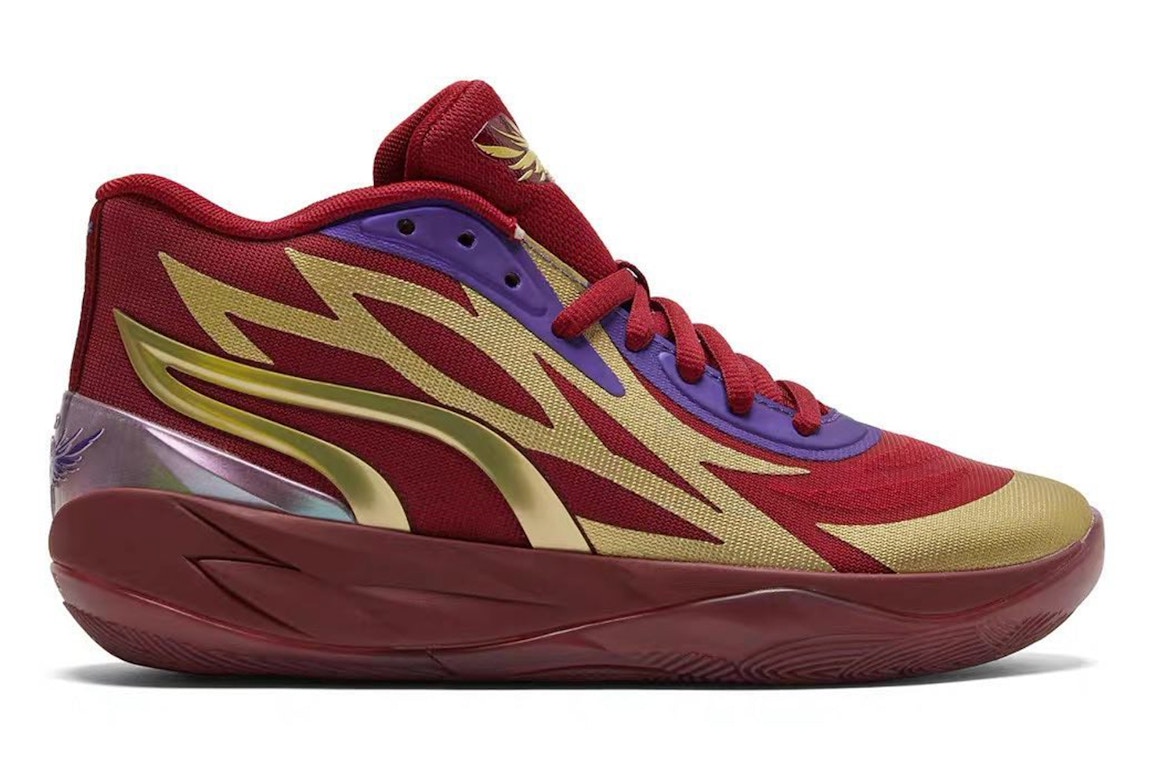 Click to view more detailed imagery on our partner's website Pre-owned Puma Lamelo Ball Mb.02 Phoenix In Red/gold/lilac