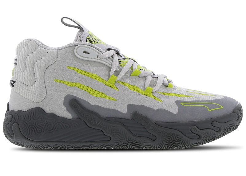 Pre-owned Puma Lamelo Ball Mb.03 Chino Hills Sneakers In Feather Grey/lime Smash