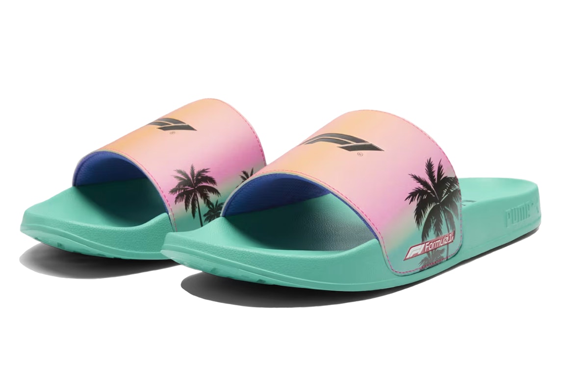 Pre-owned Puma Leadcat 2.0 Slides Formula 1 Miami Grand Prix In Sparkling Green/clementine/poison Pink