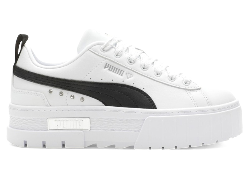 Pre-owned Puma Mayze Flawless White Black (women's) Sneakers In  White/ Black/ Silver