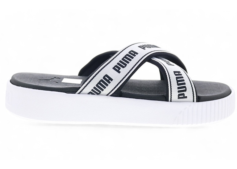 Puma Platform Slide Tape White Black (Women's)