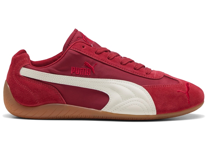 Men's Puma Speedcat Nylon White Sneakers in Dark Crimson/Puma White