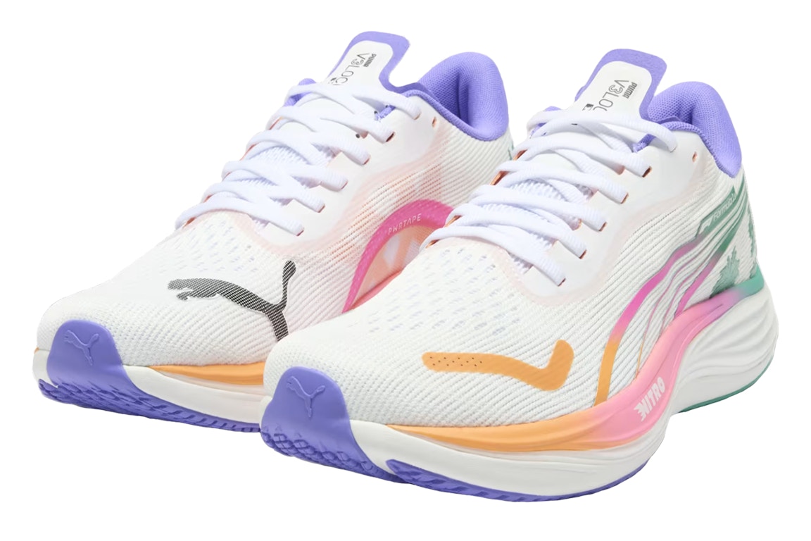Click to view more detailed imagery on our partner's website Pre-owned Puma Velocity Nitro 3 Formula 1 Miami Grand Prix In White/dark Amethyst