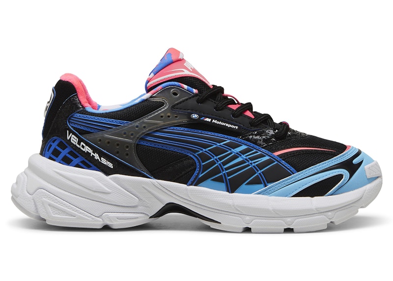 Pre-owned Puma Men's Velophasis Bmw Motorsport Neon Energy Sneakers In Black/blue/red