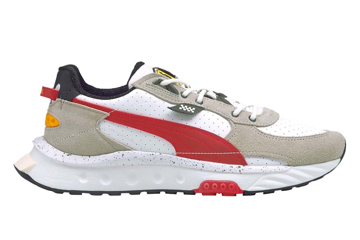 Click to view more detailed imagery on our partner's website Pre-owned Puma Wild Rider Scuderia Ferrari White In White/rosso Corsa/grey Violet