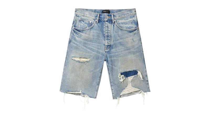 Purple Brand Faros Rip Patched Shorts Indigo
