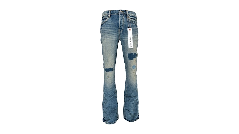 新品 Purple Brand SQUARE PATCH REPAIR 31 Purple Brand Patch Repair Flare Jeans Mid Indigo Men's