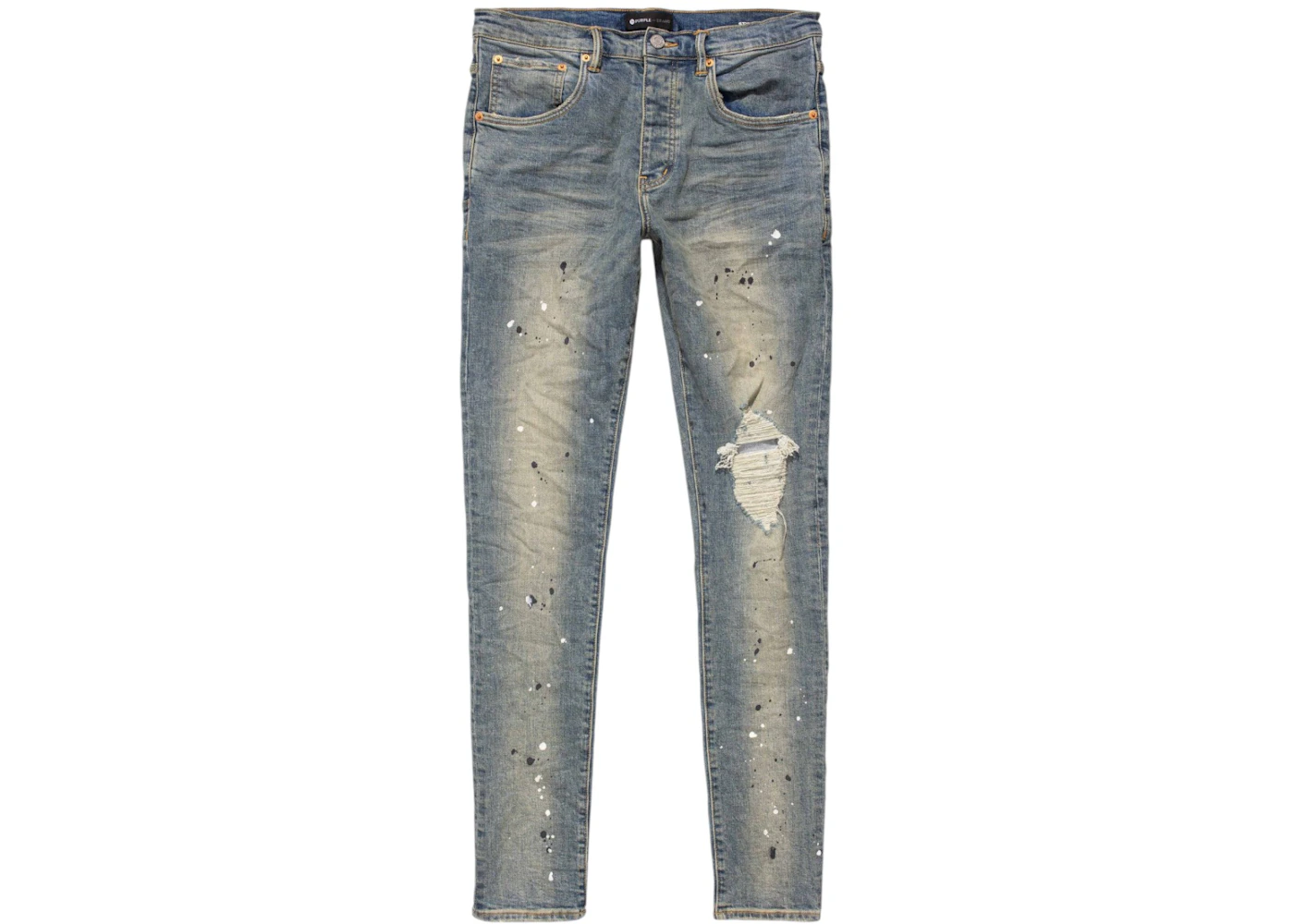 Purple Brand Purple Brand Mid Rise Destroy Paint Jeans Blue Men's